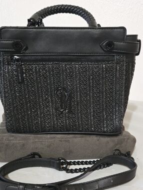 Steve Madden Braided-Texture Black Satchel with Detachable Strap
